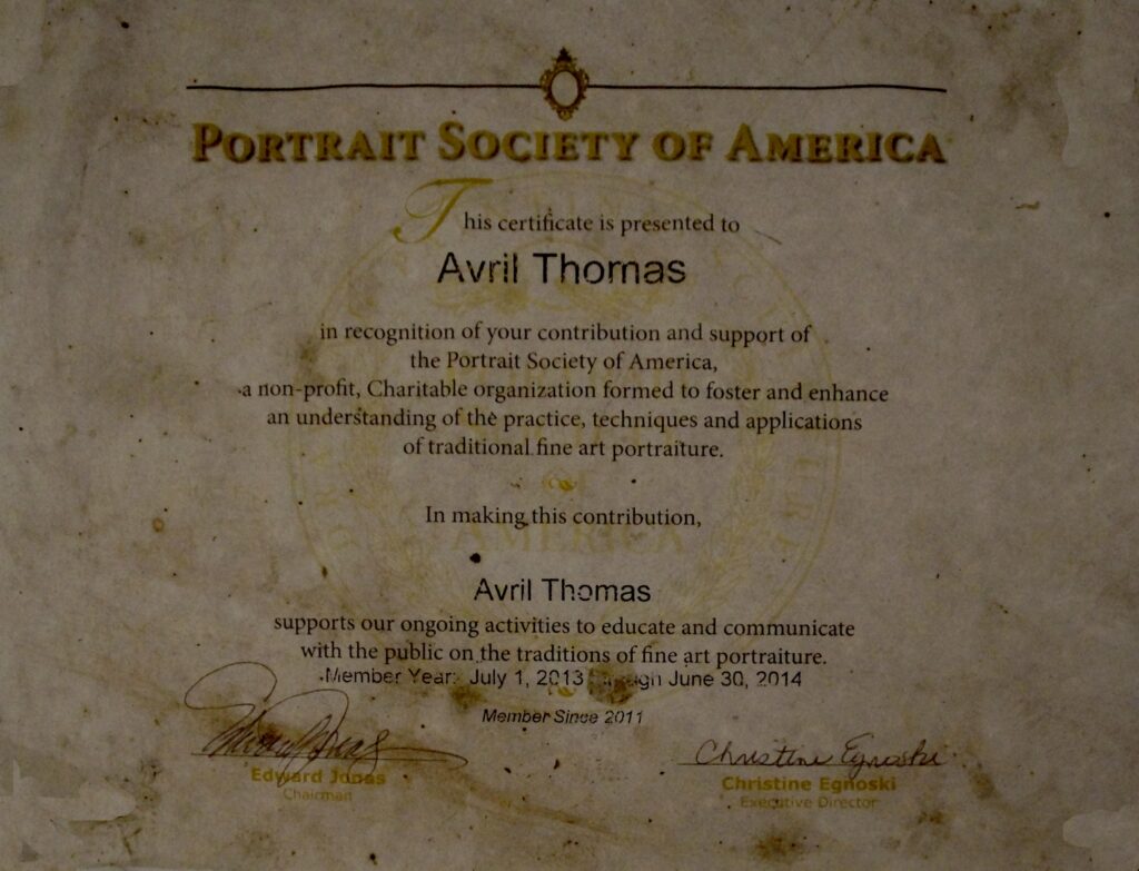 Adelaide Portrait artist Avril Thomas member of Portrait Society of America