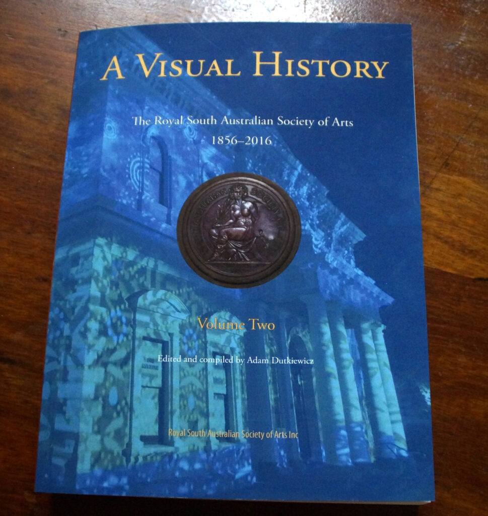 Visual History of South Australian Art book with Avril Thomas mentioned on two pages