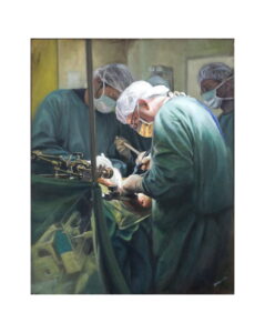 Dr Rob Padbury performing a Liver Transplant, Oil Painting at Flinders Medical Centre by renowned South Australian Artist Avril Thomas shown in Arts in Health exhibition at Flinders Medical Centre now available as prints globally on Redbubble