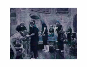Preparation for orthopaedic surgery at Flinders Medical Centre. Artwork by Avril Thomas. Prints available online via Redbubble