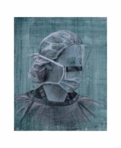 Charcoal portrait drawing of a nurse in Theatre at Flinders Medical Centre by renowned South Australian Artist Avril Thomas shown in Arts in Health exhibition at Flinders Medical Centre now available as prints globally on Redbubble