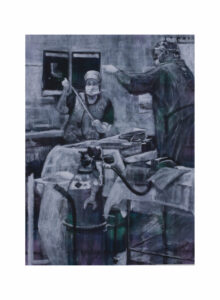 Watercolour painting of two theatre nurses at Flinders Medical Centre by renowned South Australian Artist Avril Thomas shown in Arts in Health exhibition at Flinders Medical Centre now available as prints globally on Redbubble