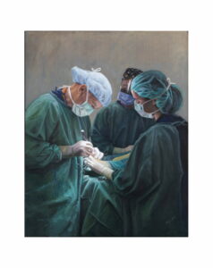 Oil Painting of Dr John Freeman, Paediatrics at Flinders Medical Centre by renowned South Australian Artist Avril Thomas shown in Arts in Health exhibition at Flinders Medical Centre now available as prints globally on Redbubble
