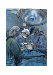 Pastel drawing of an operation at Flinders Medical Centre by renowned South Australian Artist Avril Thomas shown in Arts in Health exhibition at Flinders Medical Centre now available as prints globally on Redbubble