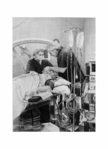 Charcoal drawing of anaesthetic intubation at Flinders Medical Centre by renowned South Australian Artist Avril Thomas shown in Arts in Health exhibition at Flinders Medical Centre now available as prints globally on Redbubble