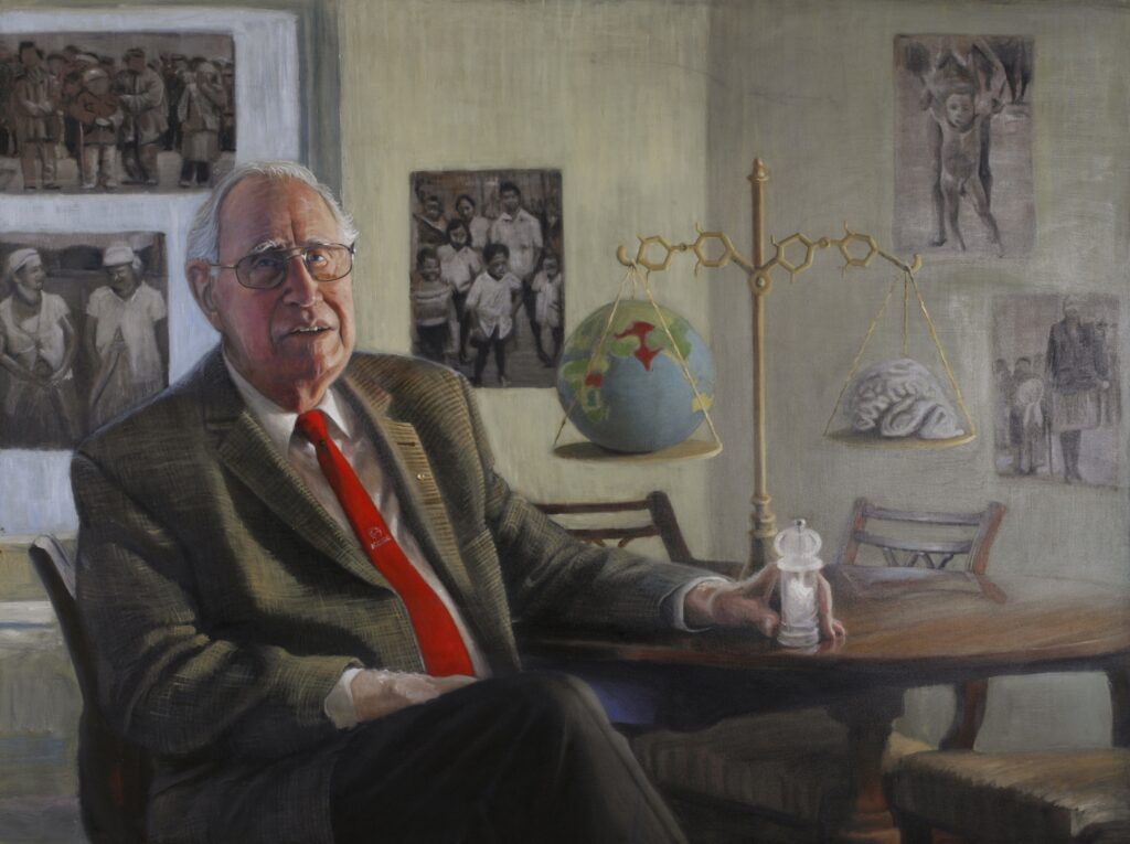 Basil Hetzel oil painting by Avril Thomas South Australian, Adelaide Portrait artist in Adelaide University news article