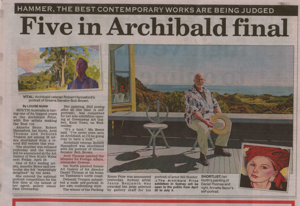 South Australian Artists mentioned in newspaper article about the Archibald including Adelaide Artist Avril Thomas