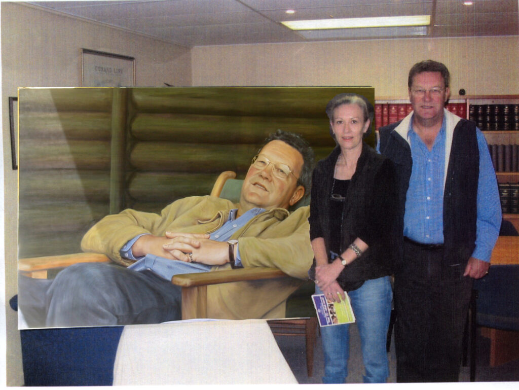 Alexander Downer and Avril Thomas with her painting which was hung in the Archibald, Art Gallery of New South Wales in Sydney as a finalist