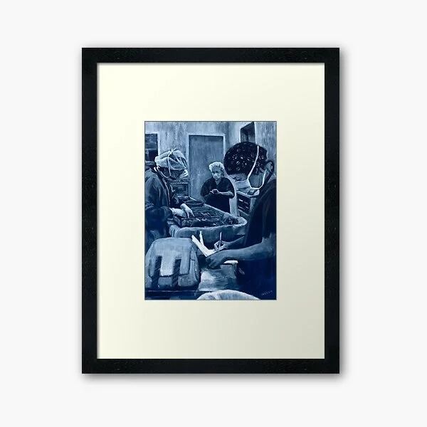 Framed print of nurses in an operating theatre room original hand drawing by Avril Thomas