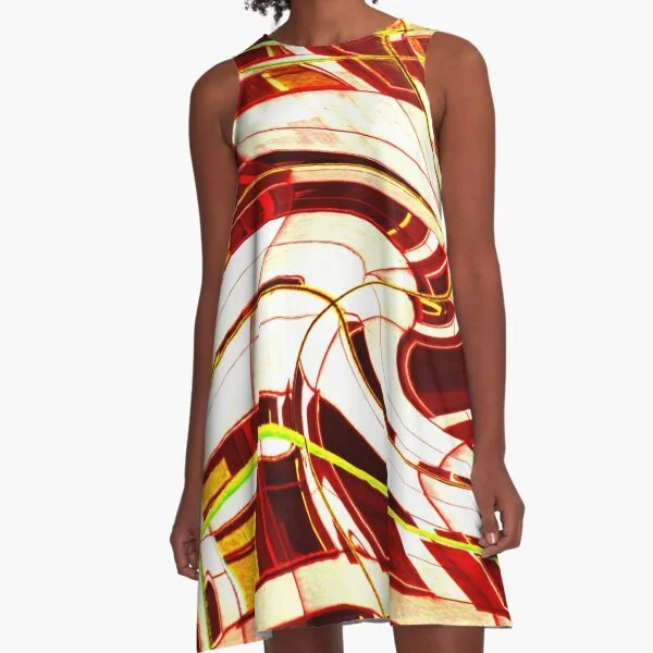 Bold abstract design on A-Line Dress by Avril Thomas at Magpie Springs