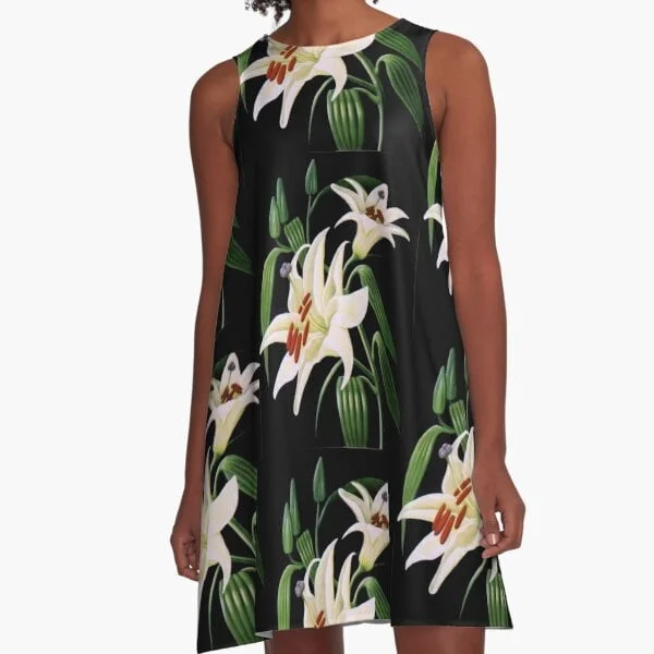 Dress design by Avril Thomas at Magpie Springs. This lily print was an oil painting