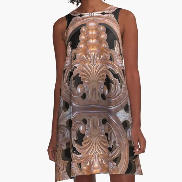 Bold stand out pattern on A-Line dress by Adelaide Artist Avril Thomas at Magpie Springs. This dress is for sale