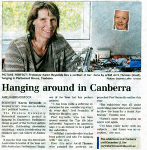 Article in newspaper about Avril Thomas portrait of Karen Reynolds in Federal Parliament House Canberra 
