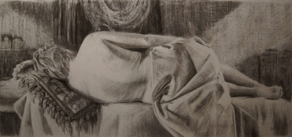 Nude Drawing with Drapes by Adelaide Artist Avril Thomas prints available via Redbubble